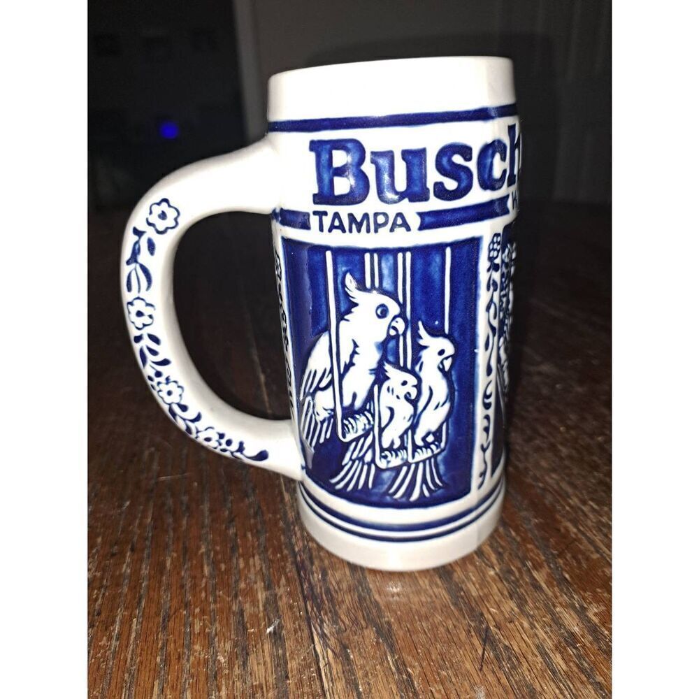 Vintage Ceramarte LTD Busch Gardens Blue White Beer Stein